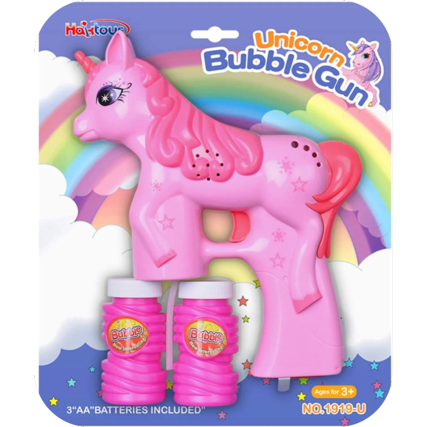 Unicorn Bubble Gun Bubble Blaster Toy for Party Favors Parent-Friendly Sound-Free Design, Extra Refill Bottle and Batteries Included