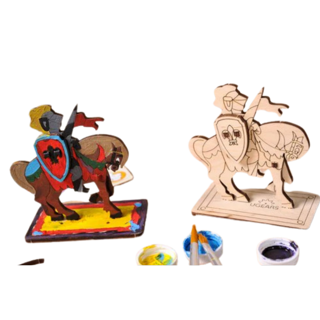 Natural Wood Knight 3D Wooden STEM Learning Coloring and Painting Model