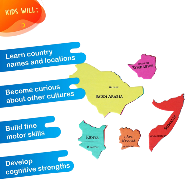 GeoPuzzle Africa and Middle East — Educational 65 Piece Geography Jigsaw Puzzle — Ages 4 and up