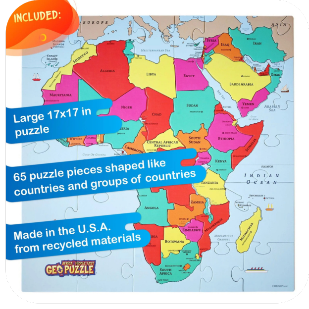 GeoPuzzle Africa and Middle East — Educational 65 Piece Geography Jigsaw Puzzle — Ages 4 and up