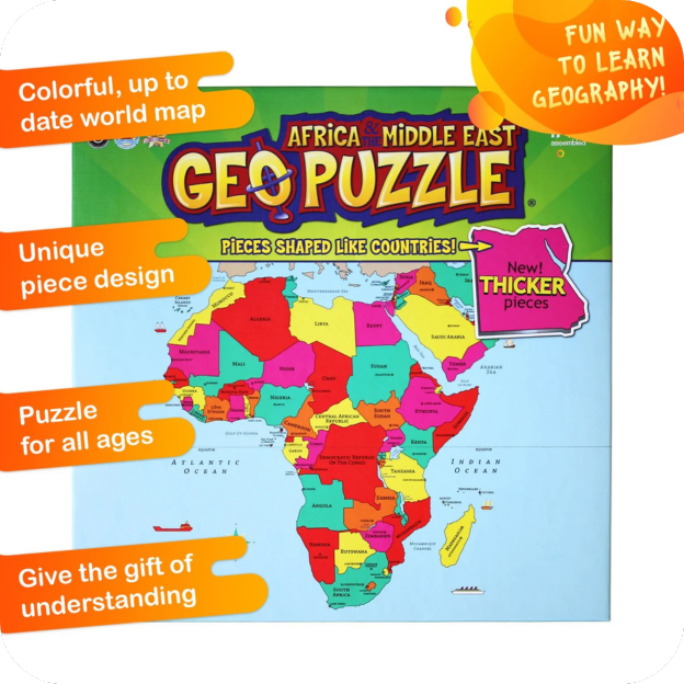 GeoPuzzle Africa and Middle East — Educational 65 Piece Geography Jigsaw Puzzle — Ages 4 and up