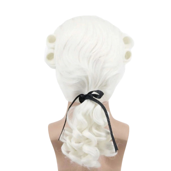 White Lawyer Judge Curly Male Wigs Deluxe Long Synthetic Cosplay Wig+Wig Cap OS