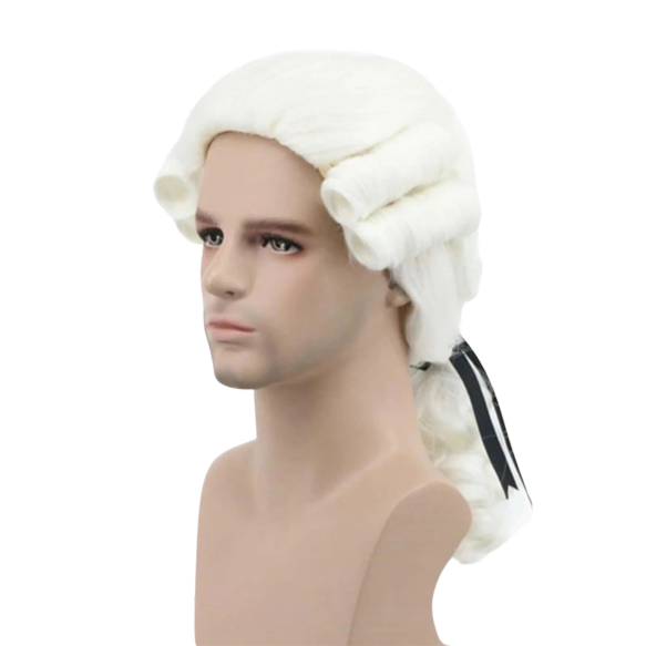 White Lawyer Judge Curly Male Wigs Deluxe Long Synthetic Cosplay Wig+Wig Cap OS