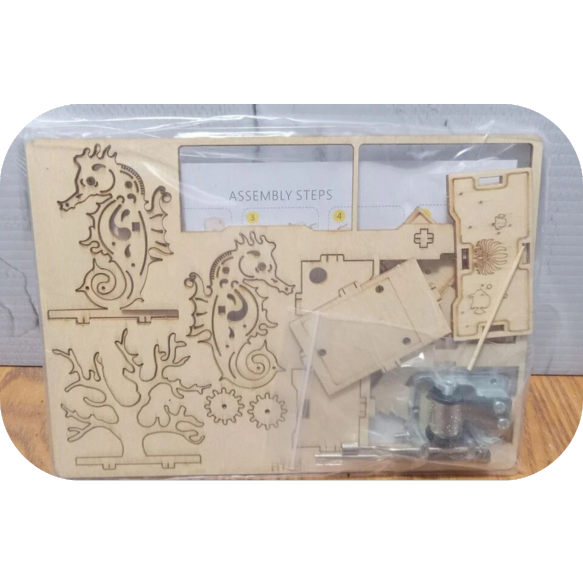 3D Seahorse Wooden Puzzle Music Box Model Kit Toy Carved Handmade Mechanical Toy