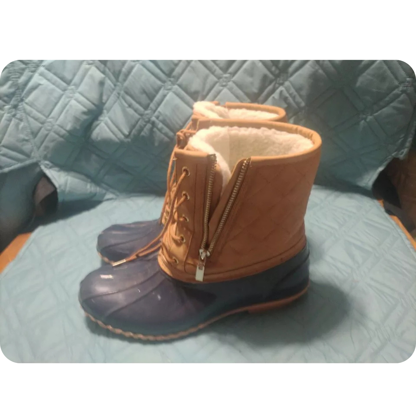 JustFab Women's Duck Boots Size 10 Tan Boots Just Fab Zipper & Lace up