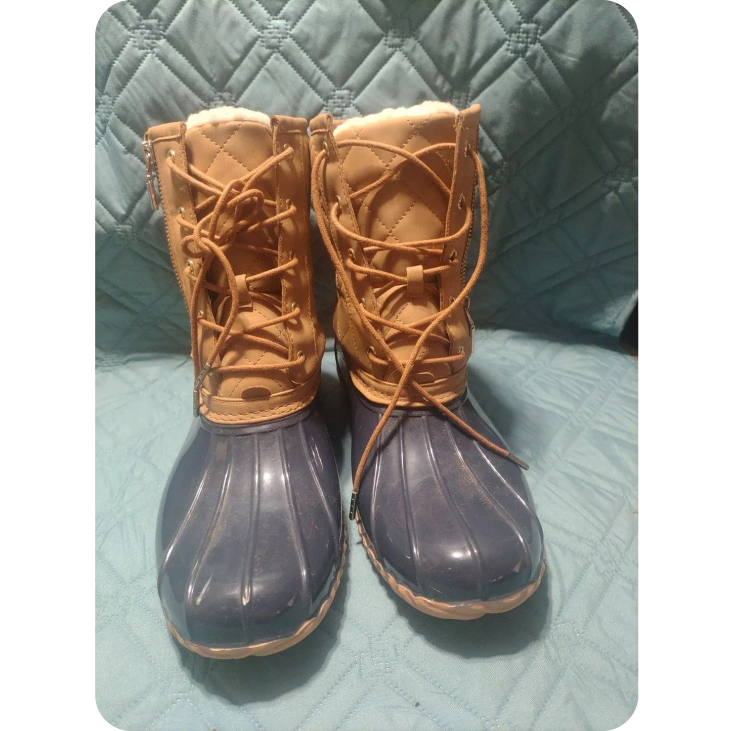 JustFab Women's Duck Boots Size 10 Tan Boots Just Fab Zipper & Lace up