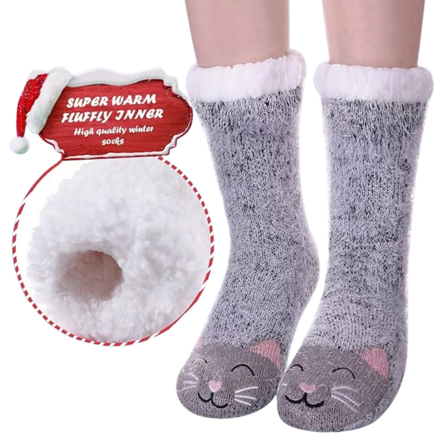 Thick Slipper Socks Grippers Non Slip Warm Fleece Lining Fluffy Fuzzy Socks 5-10