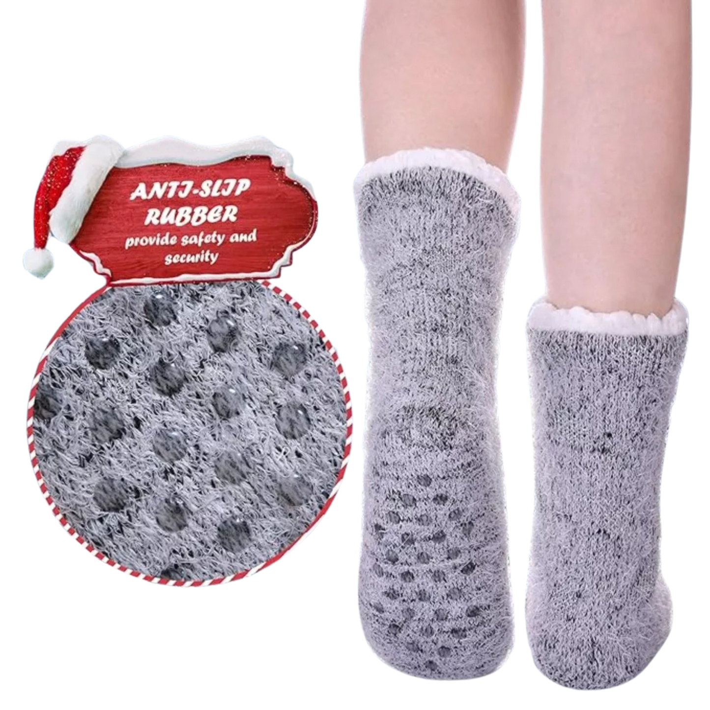 Thick Slipper Socks Grippers Non Slip Warm Fleece Lining Fluffy Fuzzy Socks 5-10