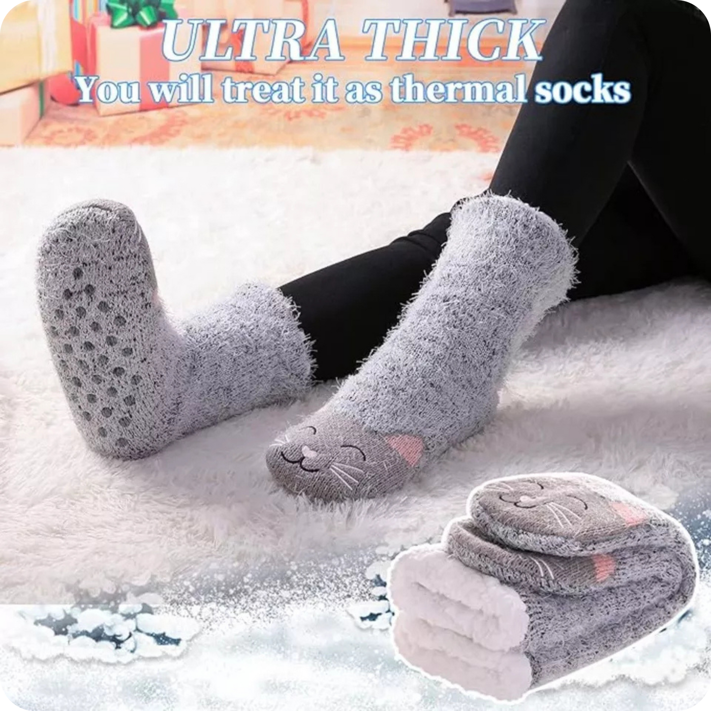 Thick Slipper Socks Grippers Non Slip Warm Fleece Lining Fluffy Fuzzy Socks 5-10
