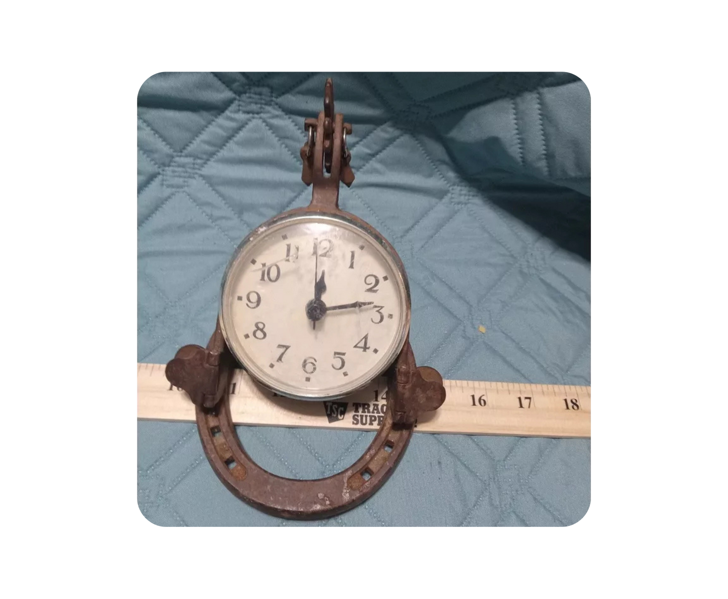 Vintage Equestrian Mantel or Table Clock Cast Metal Spur & Horseshoe