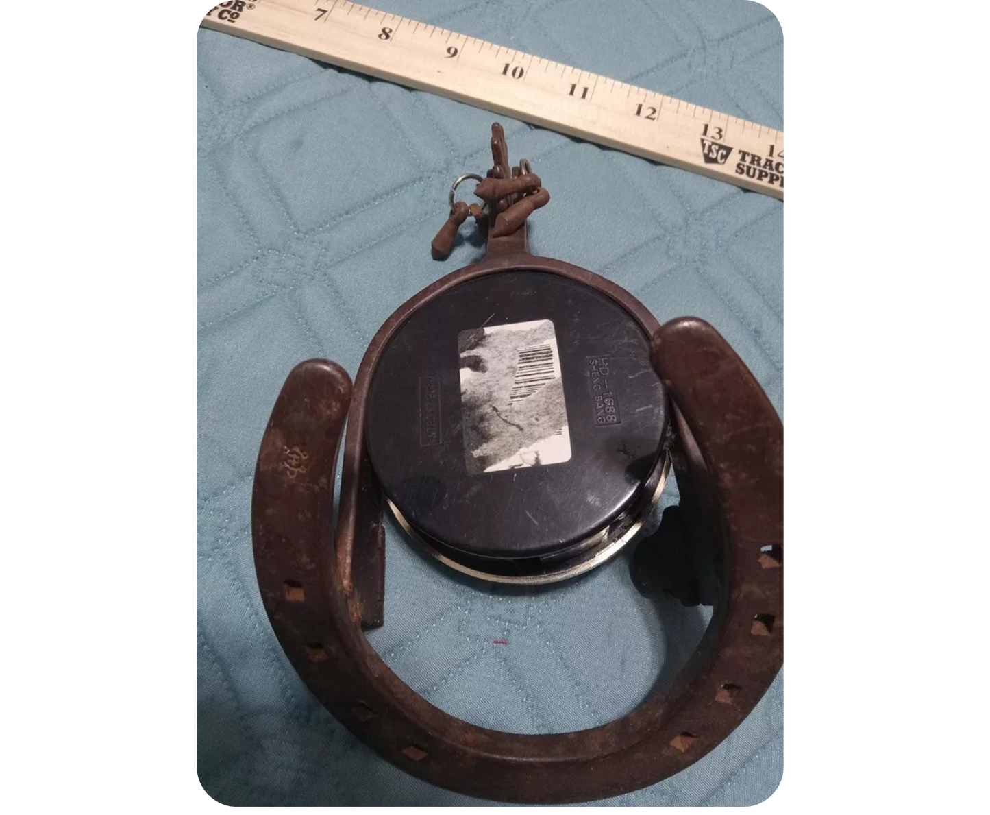 Vintage Equestrian Mantel or Table Clock Cast Metal Spur & Horseshoe