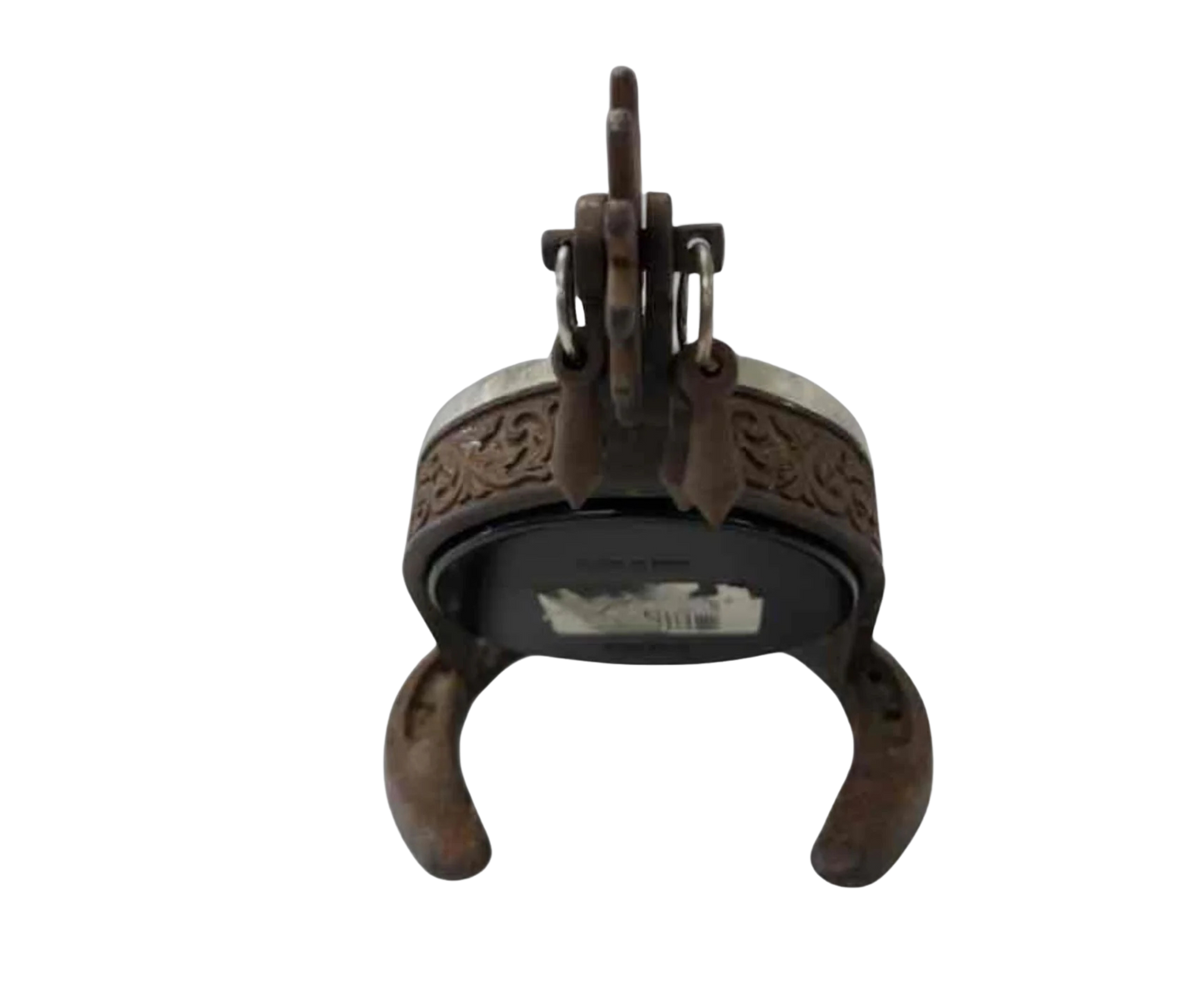 Vintage Equestrian Mantel or Table Clock Cast Metal Spur & Horseshoe