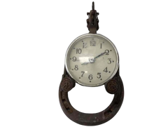 Load image into Gallery viewer, Vintage Equestrian Mantel or Table Clock Cast Metal Spur &amp; Horseshoe
