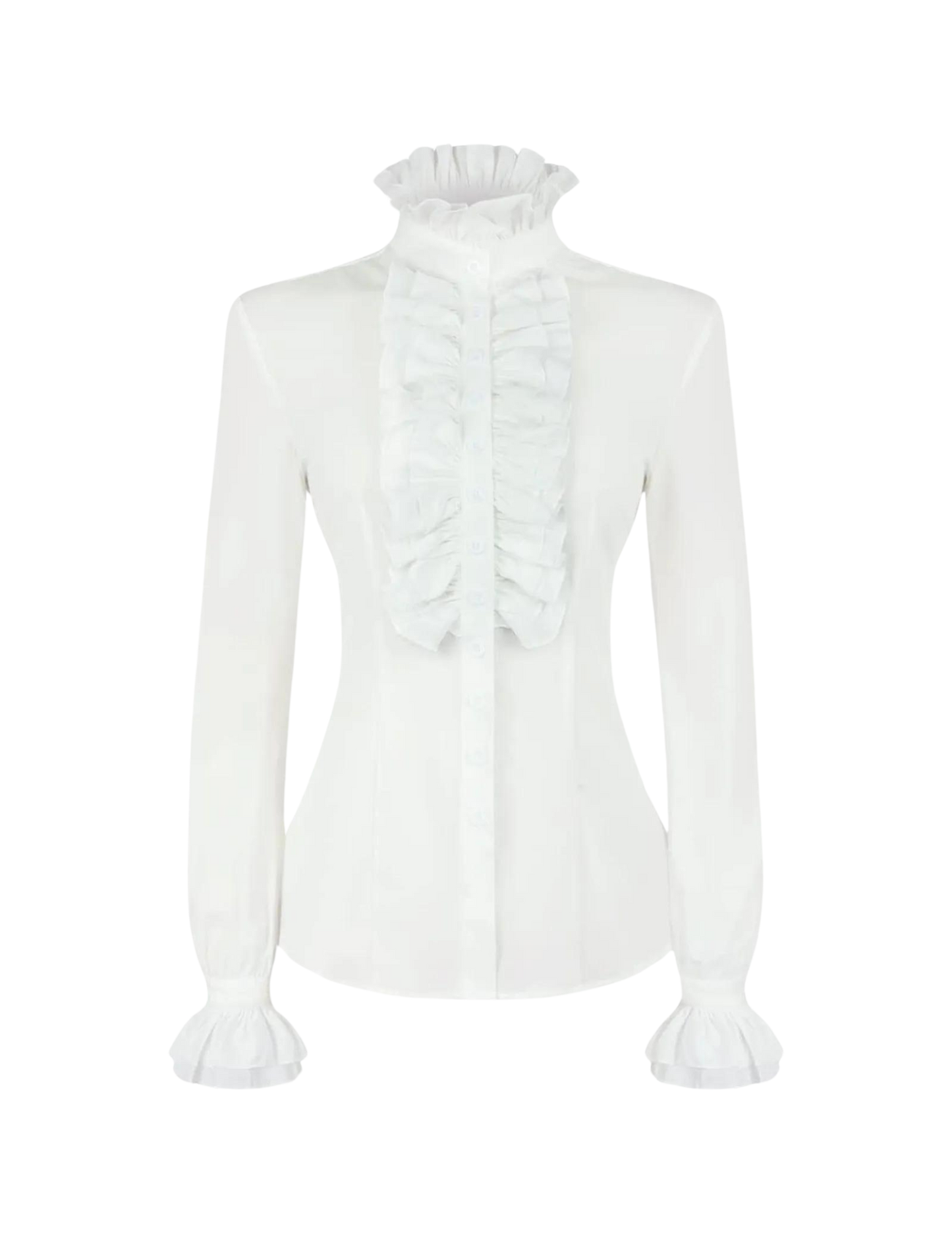 Victorian Gothic Shirt Vintage Ruffle Long Sleeve Blouse Tops XL White