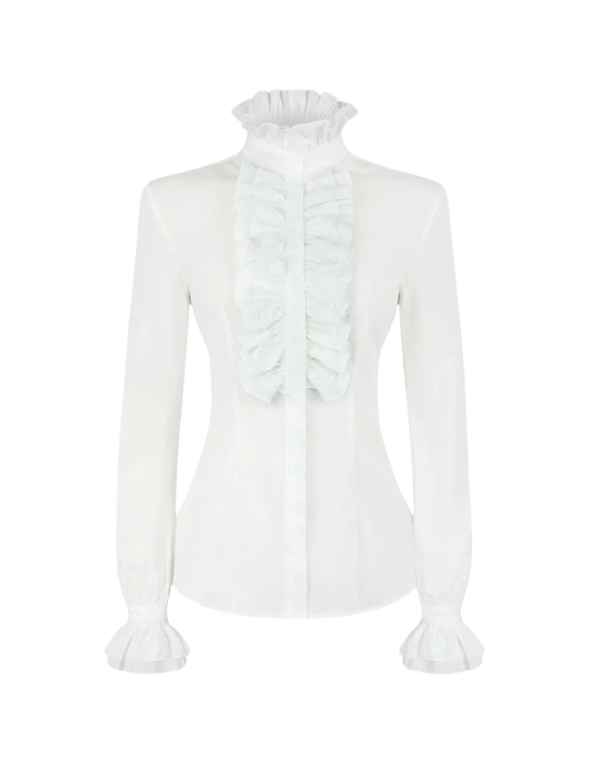 Victorian Gothic Shirt Vintage Ruffle Long Sleeve Blouse Tops XL White