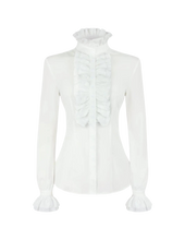 Load image into Gallery viewer, Victorian Gothic Shirt Vintage Ruffle Long Sleeve Blouse Tops XL White
