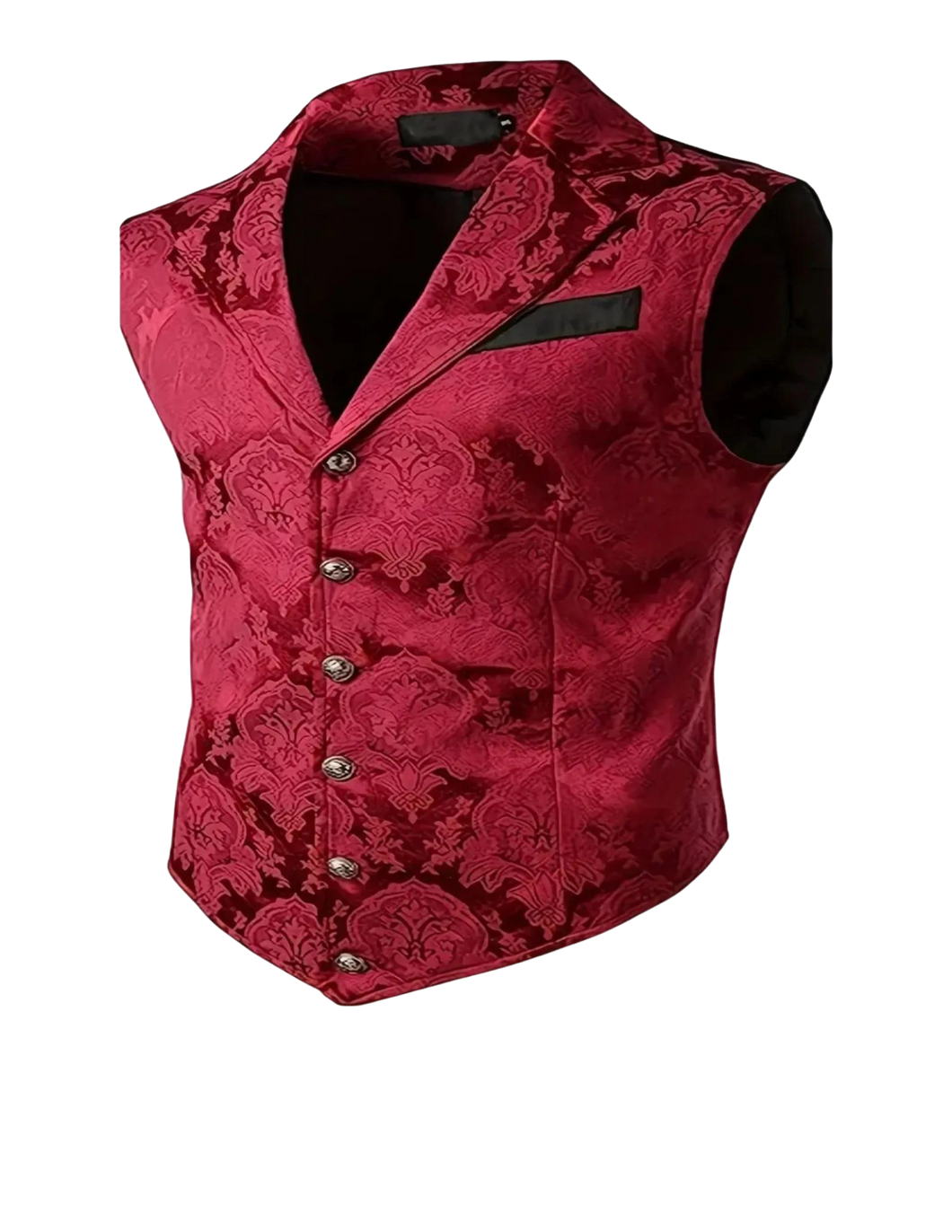 Jacquard Weave Dress Waistcoat Retro Single Breasted V Neck Vest Red XXL 44