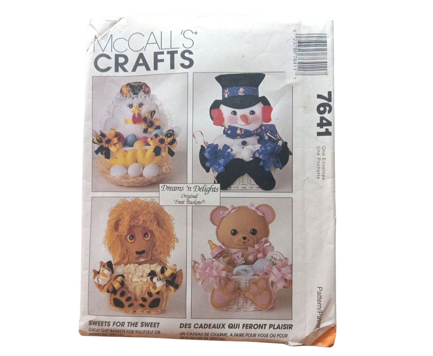 McCall's 7641 Gift Baskets Hen Snowman Lion Bear Dalmation Santa Mrs 1995 Uncut