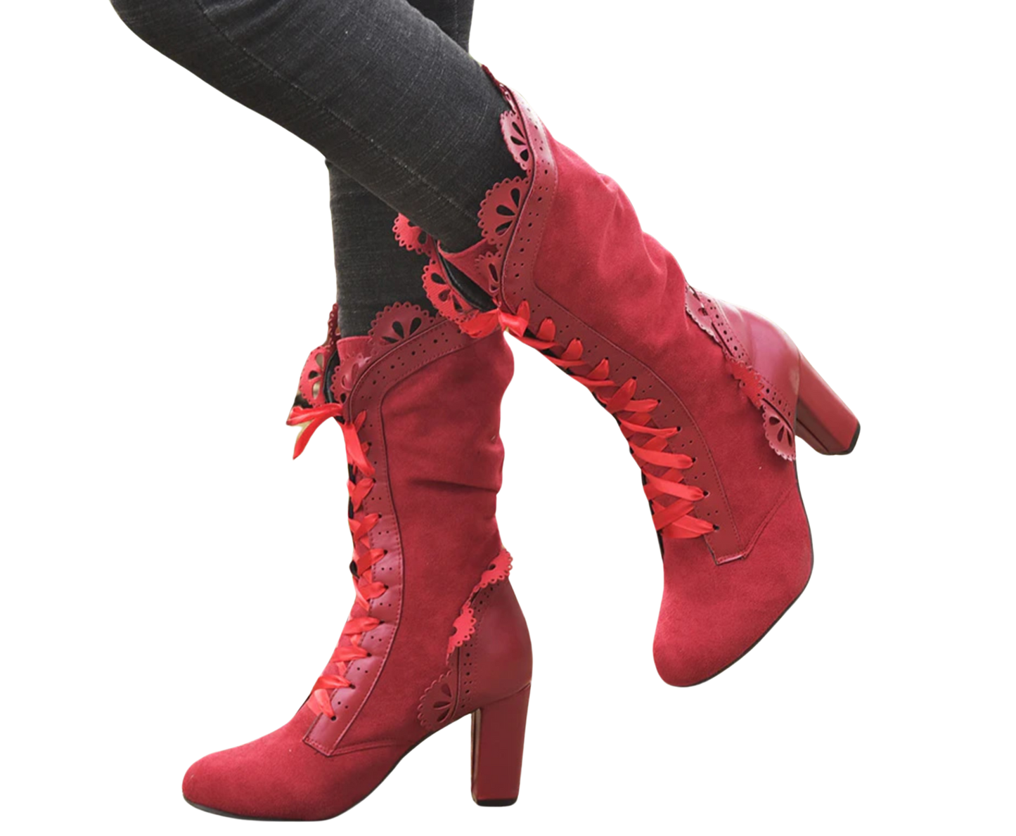 Victorian Red Mid-Calf Boots Women Winter Boots 9.5 (41)