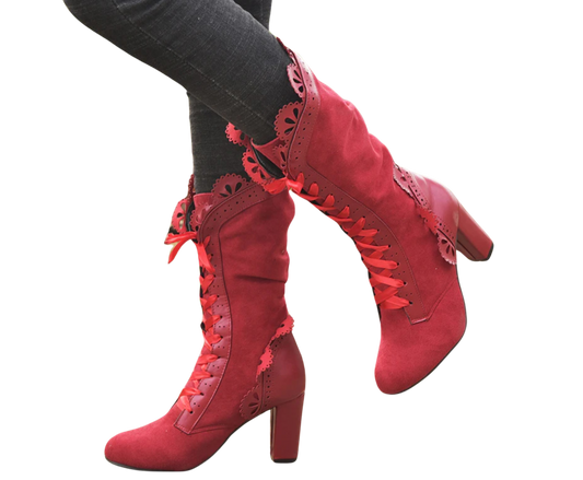 Victorian Red Mid-Calf Boots Women Winter Boots 9.5 (41)