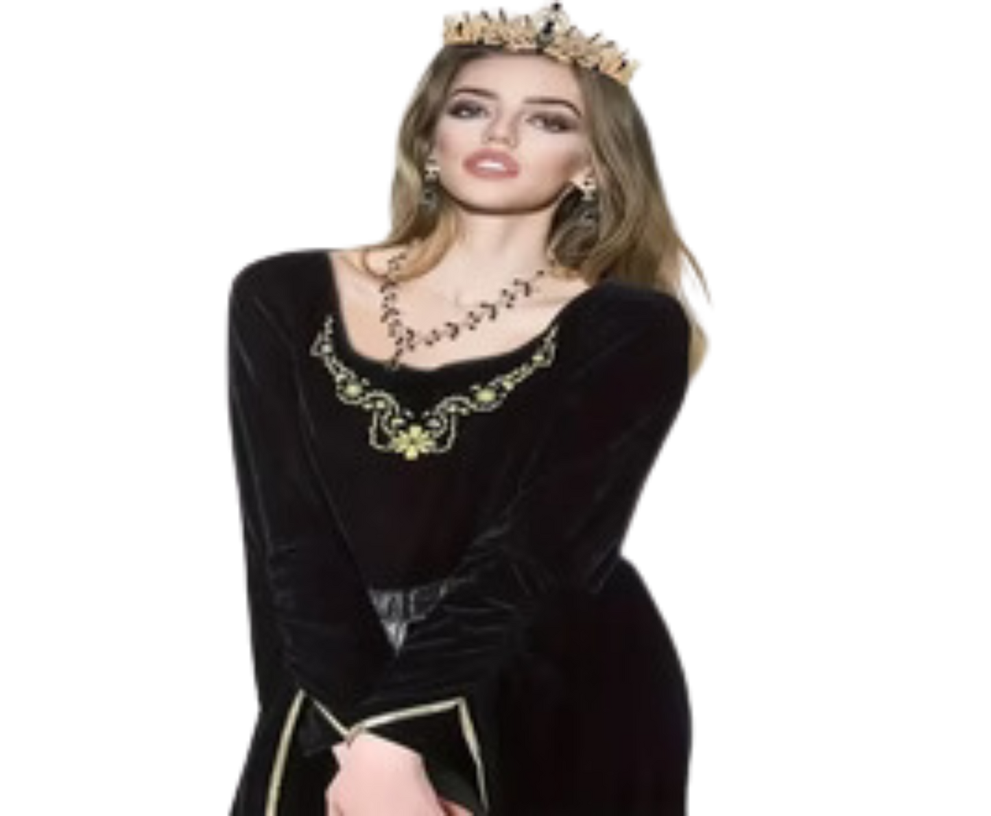 4 Pcs Medieval Princess Dress with Waistband Renaissance Black XXL