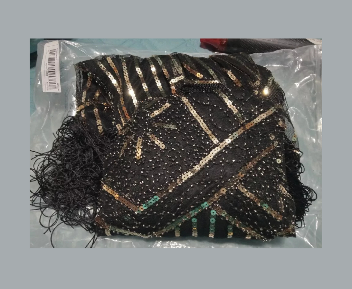 Sequined Fringe Hem Flapper Vintage Sleeveless Tank Dress BLACK & GOLD US14