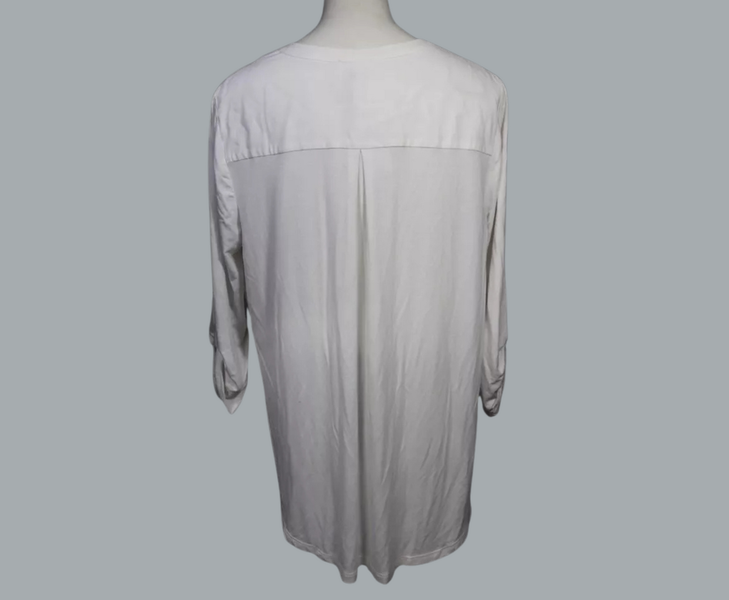 Pleione Women's White Split Neck Long Sleeve Shirt NWT Sz XL