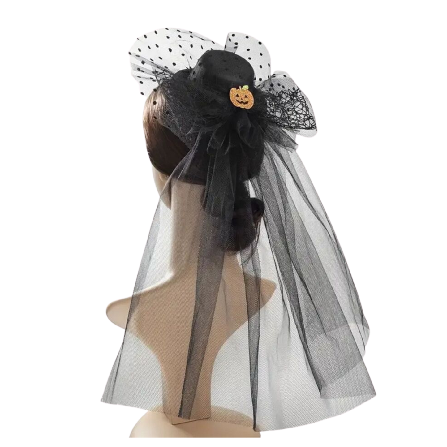 Pumpkin Decor Black Hat Head Veil Mesh Lace Veil Head Piece Hair Accessories