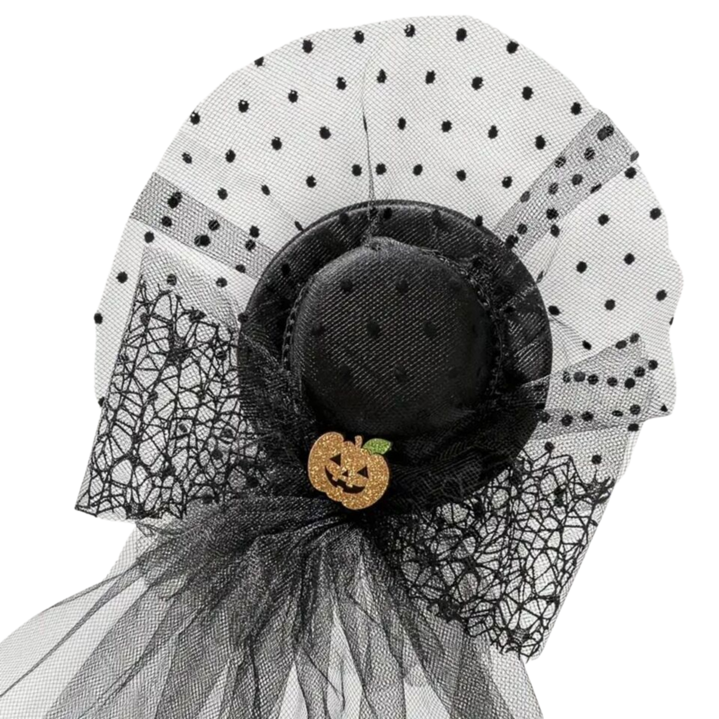 Pumpkin Decor Black Hat Head Veil Mesh Lace Veil Head Piece Hair Accessories