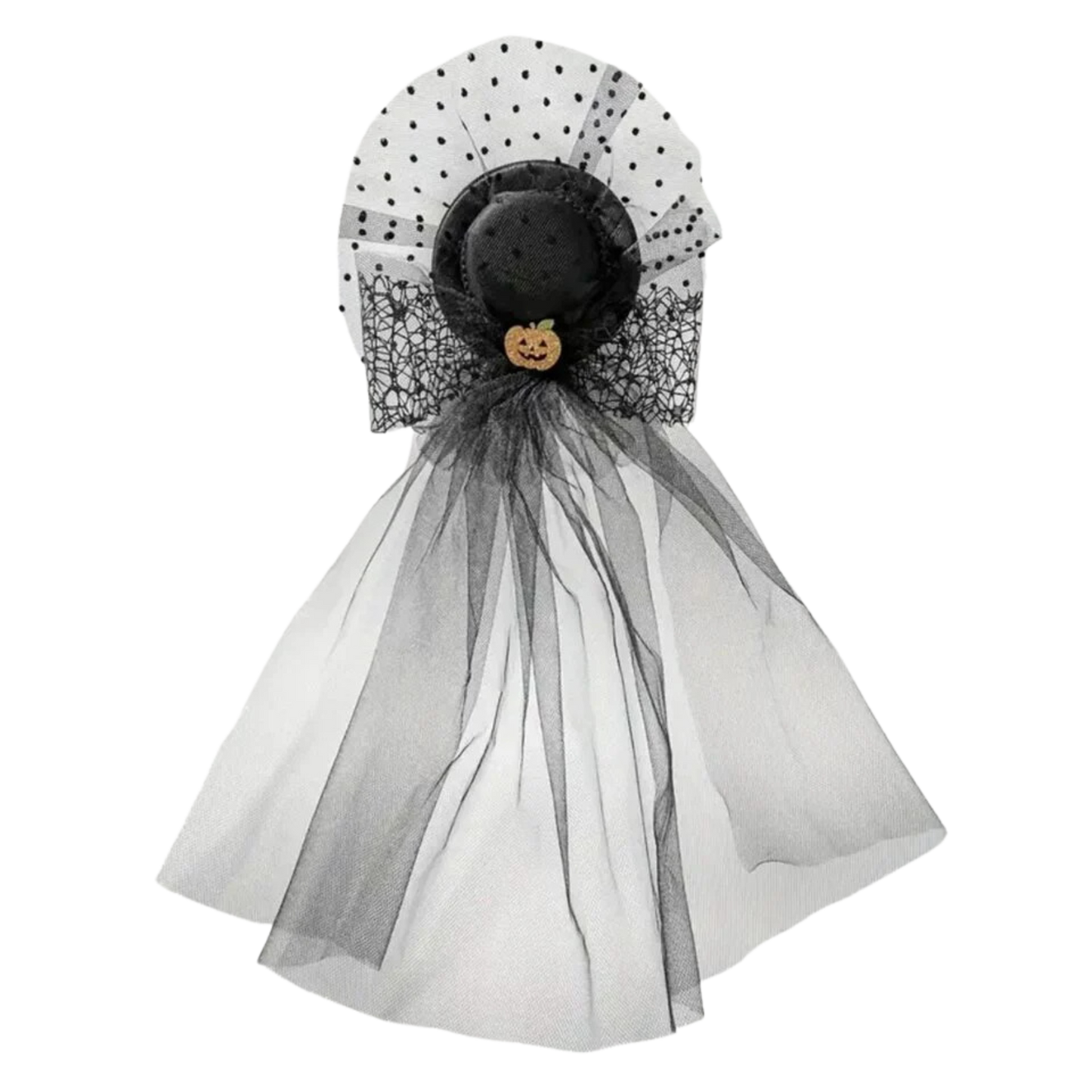 Pumpkin Decor Black Hat Head Veil Mesh Lace Veil Head Piece Hair Accessories