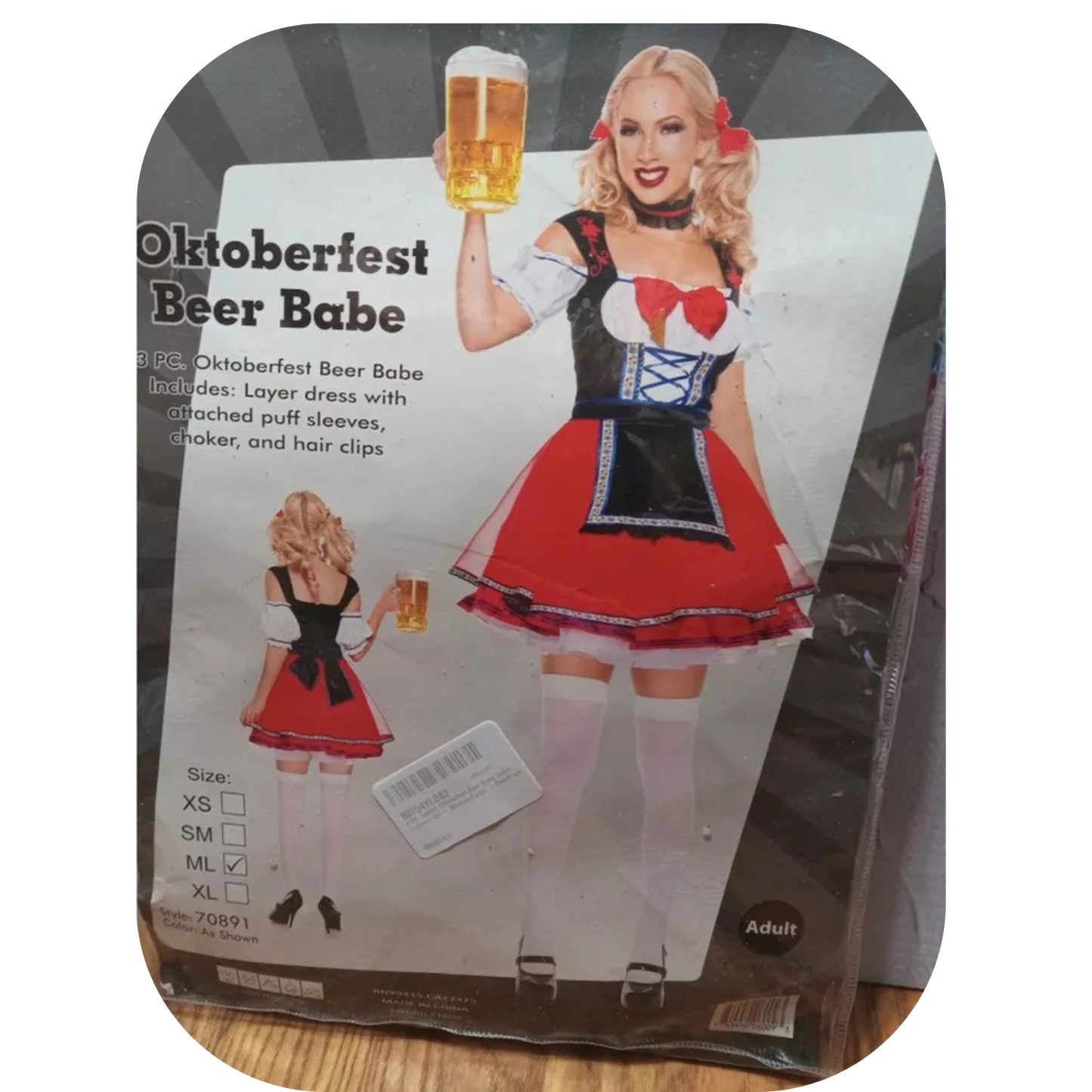 3 PC. Ladies Oktoberfest Beer Babe Dress Costume Set Med/Lg
