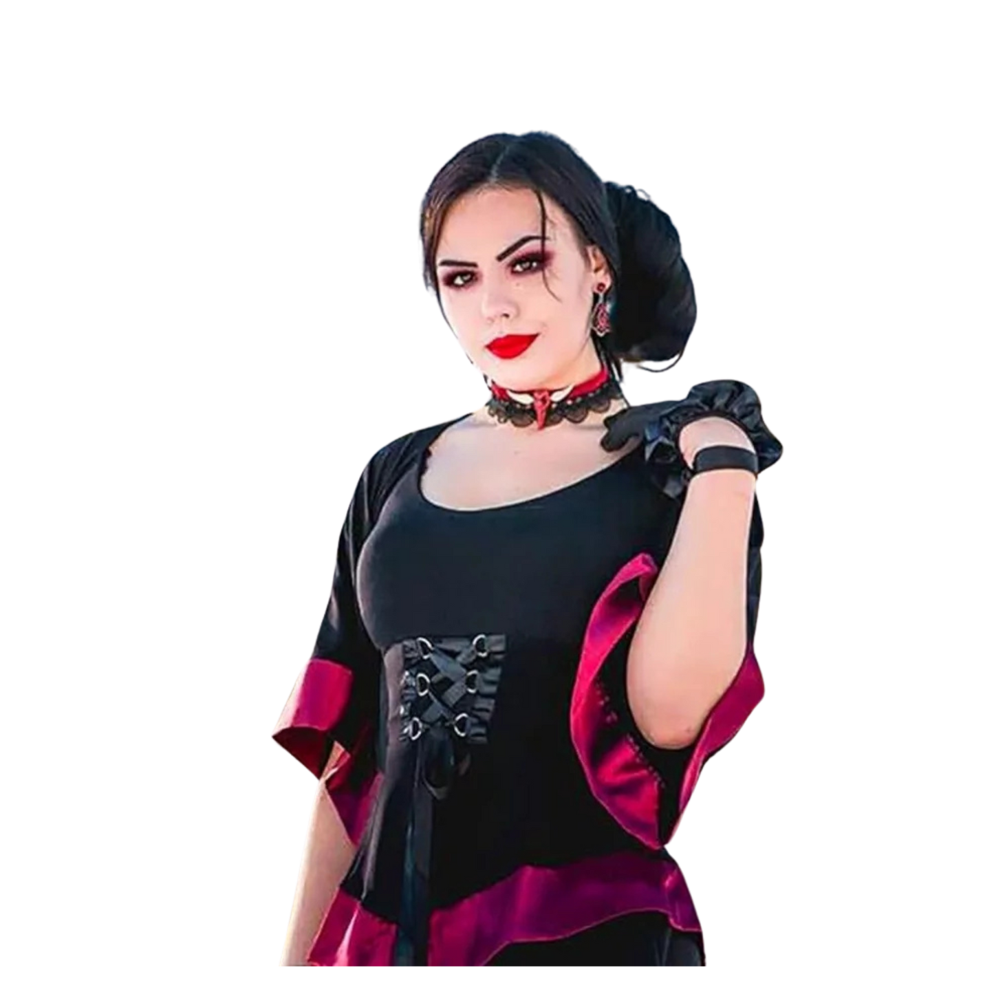 Corset Top Victorian Gothic Medieval Women's Courtly Tunic Cosplay Fuchsia Small