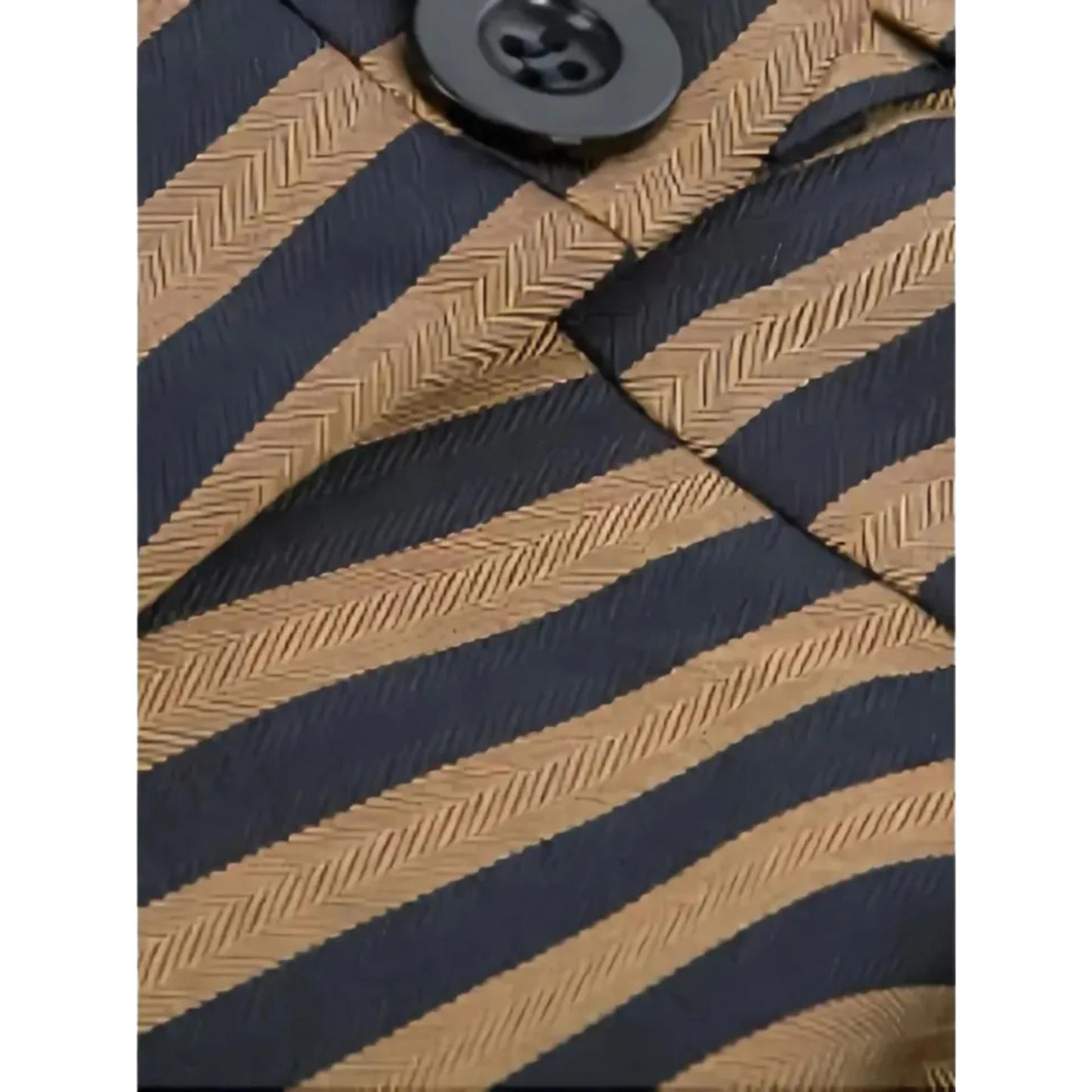 Striped Single Breasted Jacket Vintage V-neck Long Sleeve Outwear Khaki / XL(12)