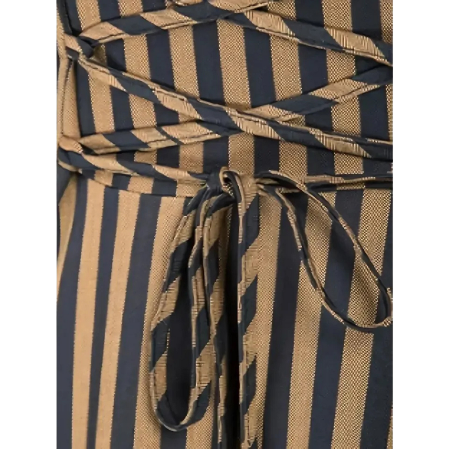 Striped Single Breasted Jacket Vintage V-neck Long Sleeve Outwear Khaki / XL(12)