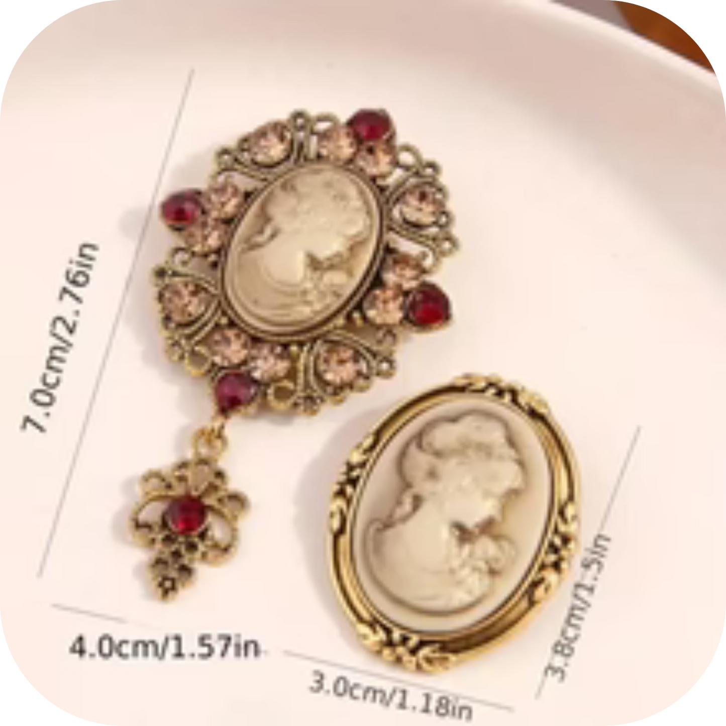 2pcs Court Style Beauty Head Cameo Brooch Pin Elegant Clothings Decoration Black