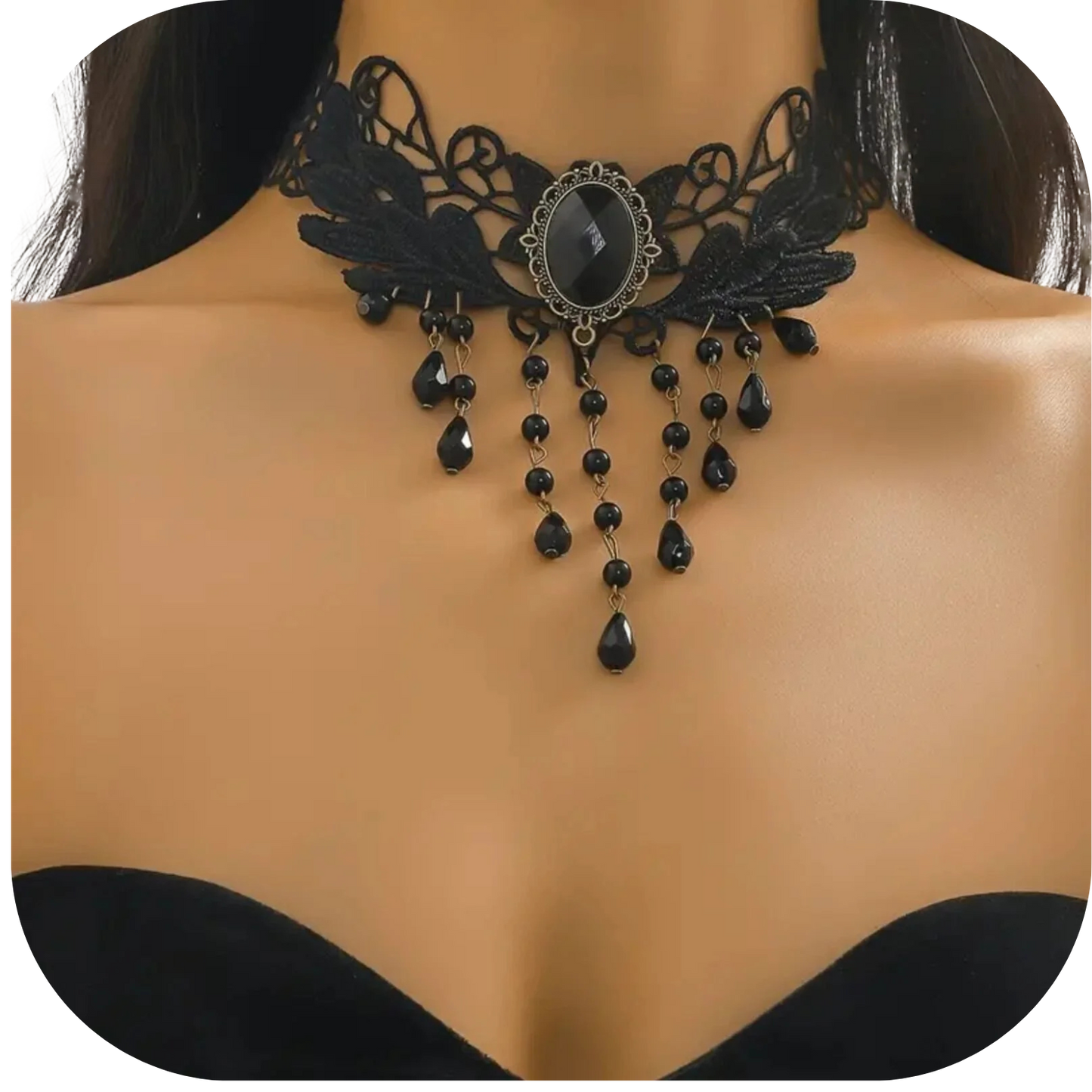 Gothic Multilayer Black Crystal Black Lace Necklace Club Decor Neck Jewelry