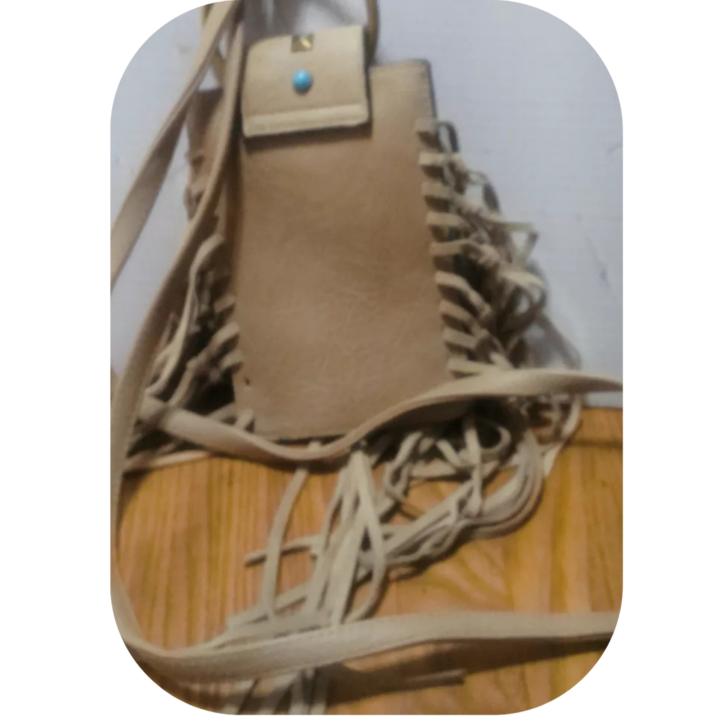MUDD Tan Fringe Crossbody Phone Bag Boho Western Faux Turquoise Pre-owned