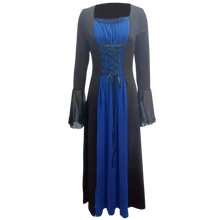 Load image into Gallery viewer, Black with Blue Front LaceUp Dress Flare Sleeve Maxi Medieval Renaissance M(6)
