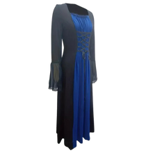 Load image into Gallery viewer, Black with Blue Front LaceUp Dress Flare Sleeve Maxi Medieval Renaissance M(6)
