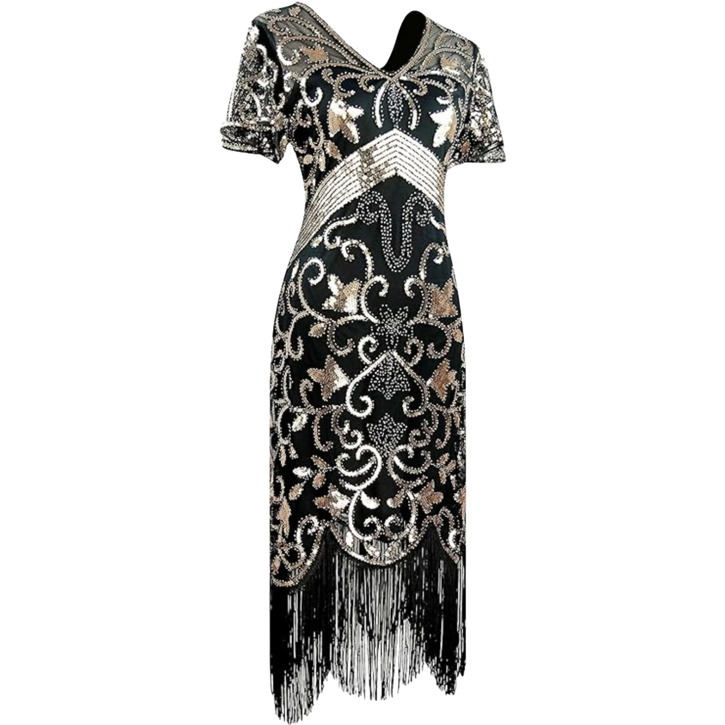 1920s Sequins Gatsby Cocktail Flapper Dresses Medium Black Silver