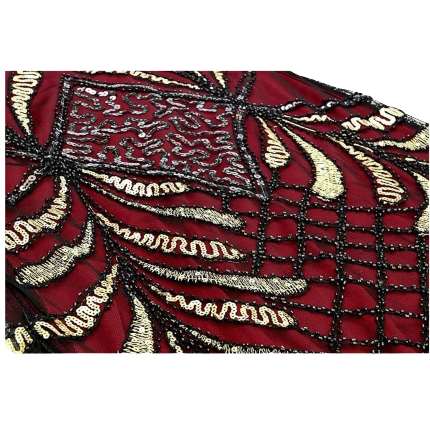 1920s Sequins Gatsby Flapper Dress 20s Headband Accessories Set Large Black Red