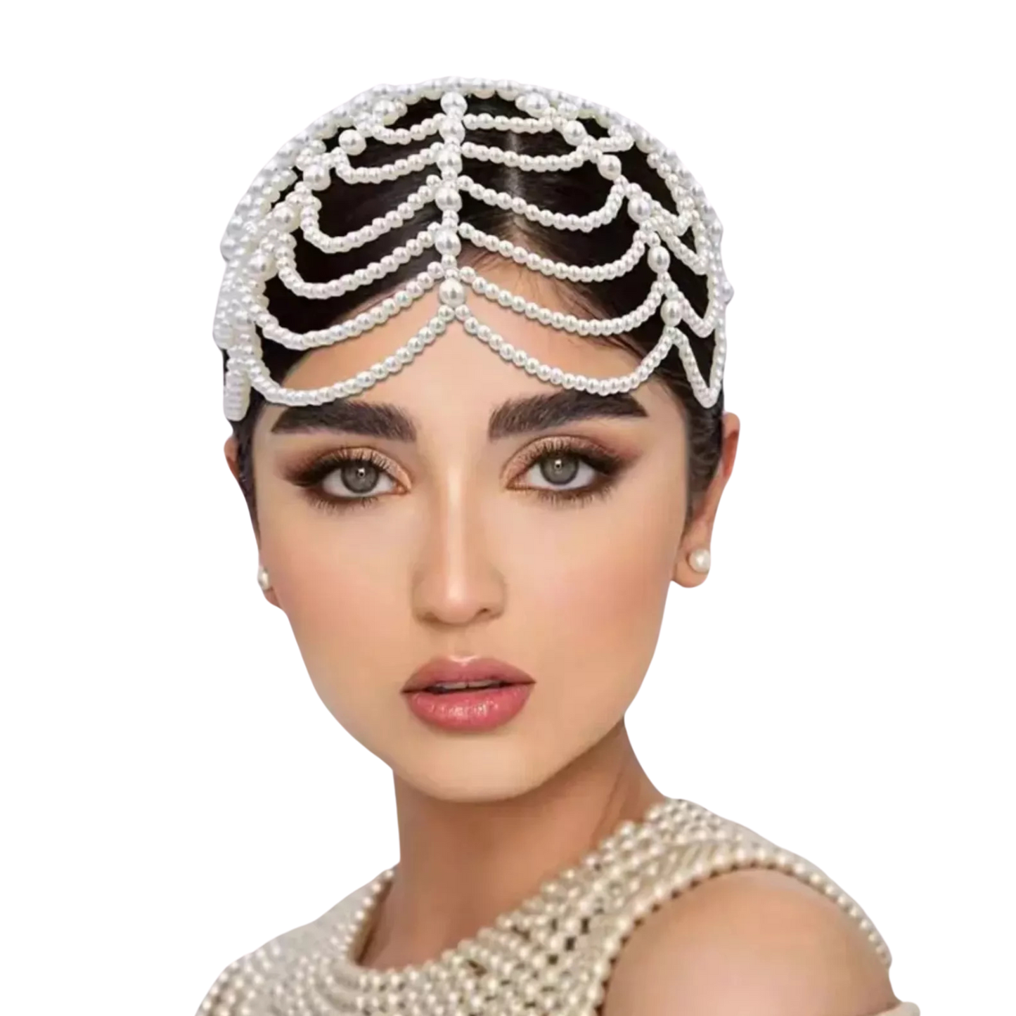 Faux Pearls Head Jewelry Festival Costume Hair Headband Chain For Women
