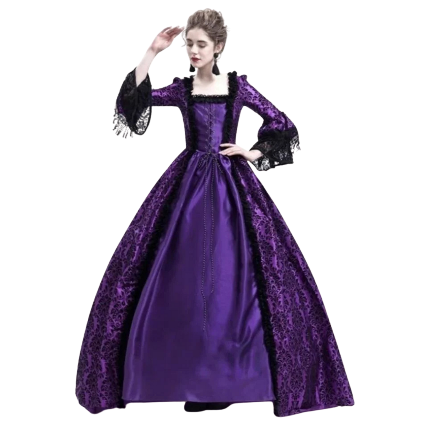 Long Sleeve Medieval Victorian Court Lace Gothic Dress Cosplay Purple Asian5XL