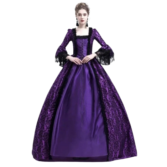 Long Sleeve Medieval Victorian Court Lace Gothic Dress Cosplay Purple Asian5XL