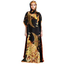 Load image into Gallery viewer, Peacock Print Crew Neck Hooded Kaftan Modest Batwing Sleeve Maxi Dress OSFM
