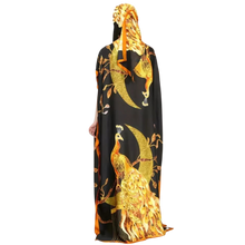 Load image into Gallery viewer, Peacock Print Crew Neck Hooded Kaftan Modest Batwing Sleeve Maxi Dress OSFM
