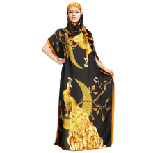 Load image into Gallery viewer, Peacock Print Crew Neck Hooded Kaftan Modest Batwing Sleeve Maxi Dress OSFM
