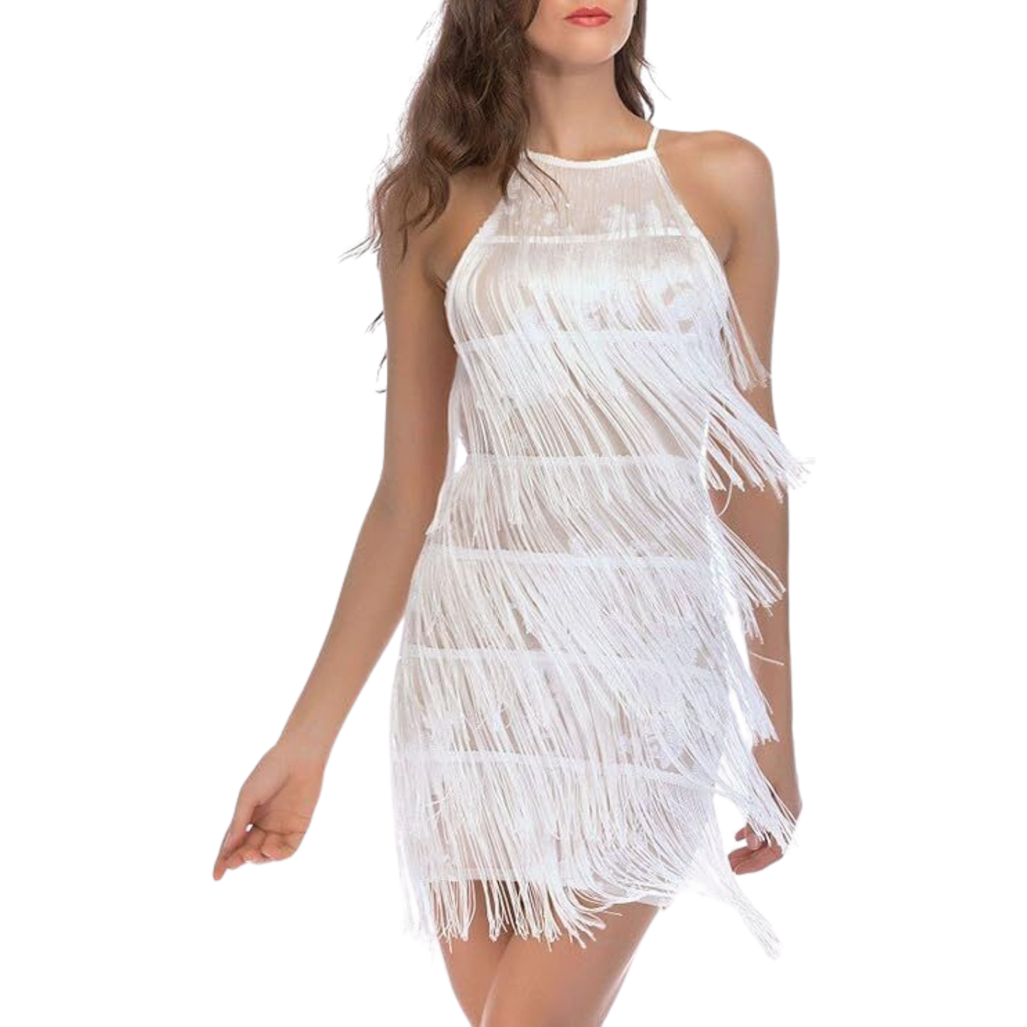 Flapper Dress 1920s Gatsby Tassel Sway Dance with 20s Accessories Medium White