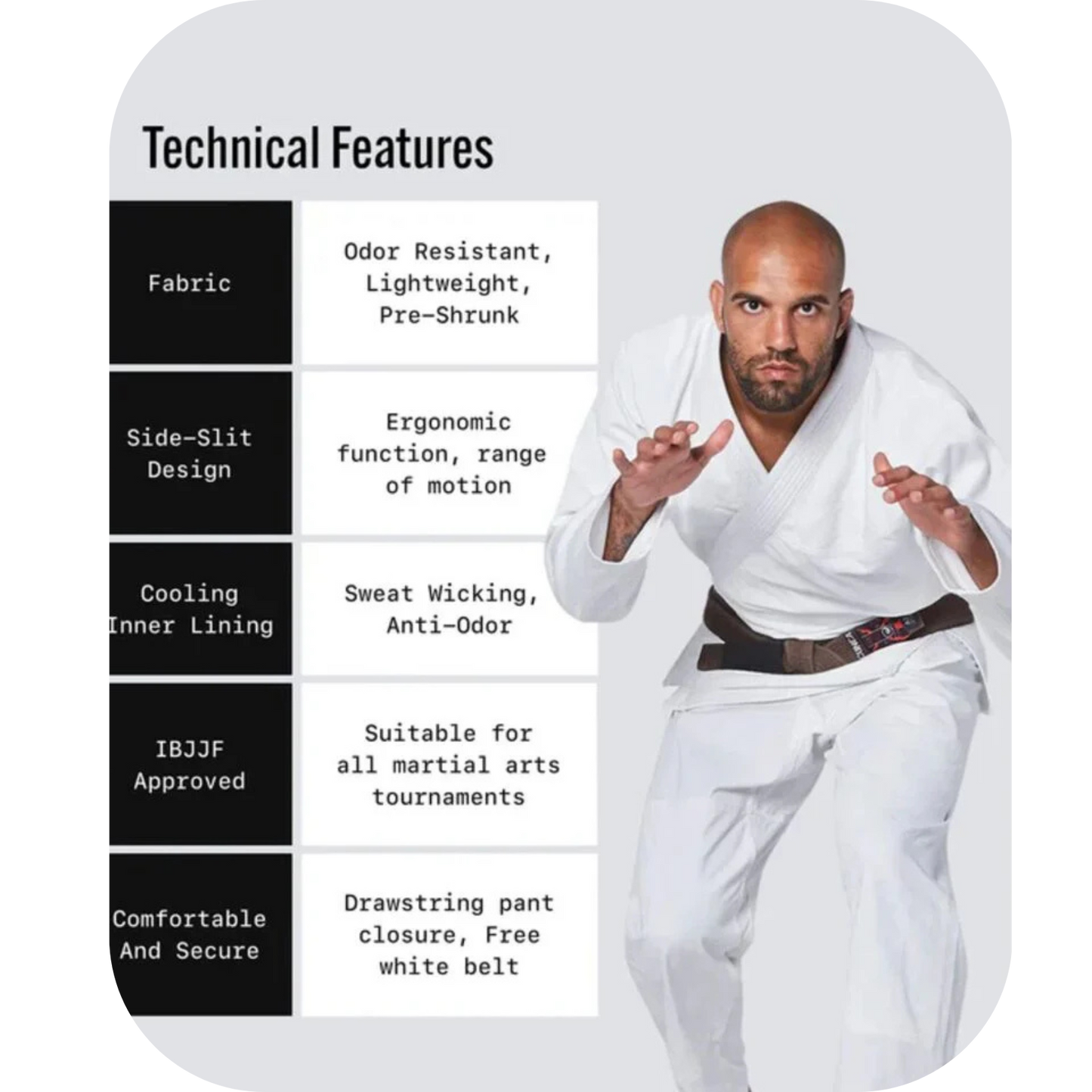 Men's Essential White Brazilian Jiu Jitsu BJJ Gi White with White Belt Size A1