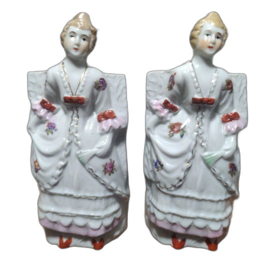 Pair of Vintage Colonial Woman Porcelain Lady Planters Wall Pocket Made in Japan